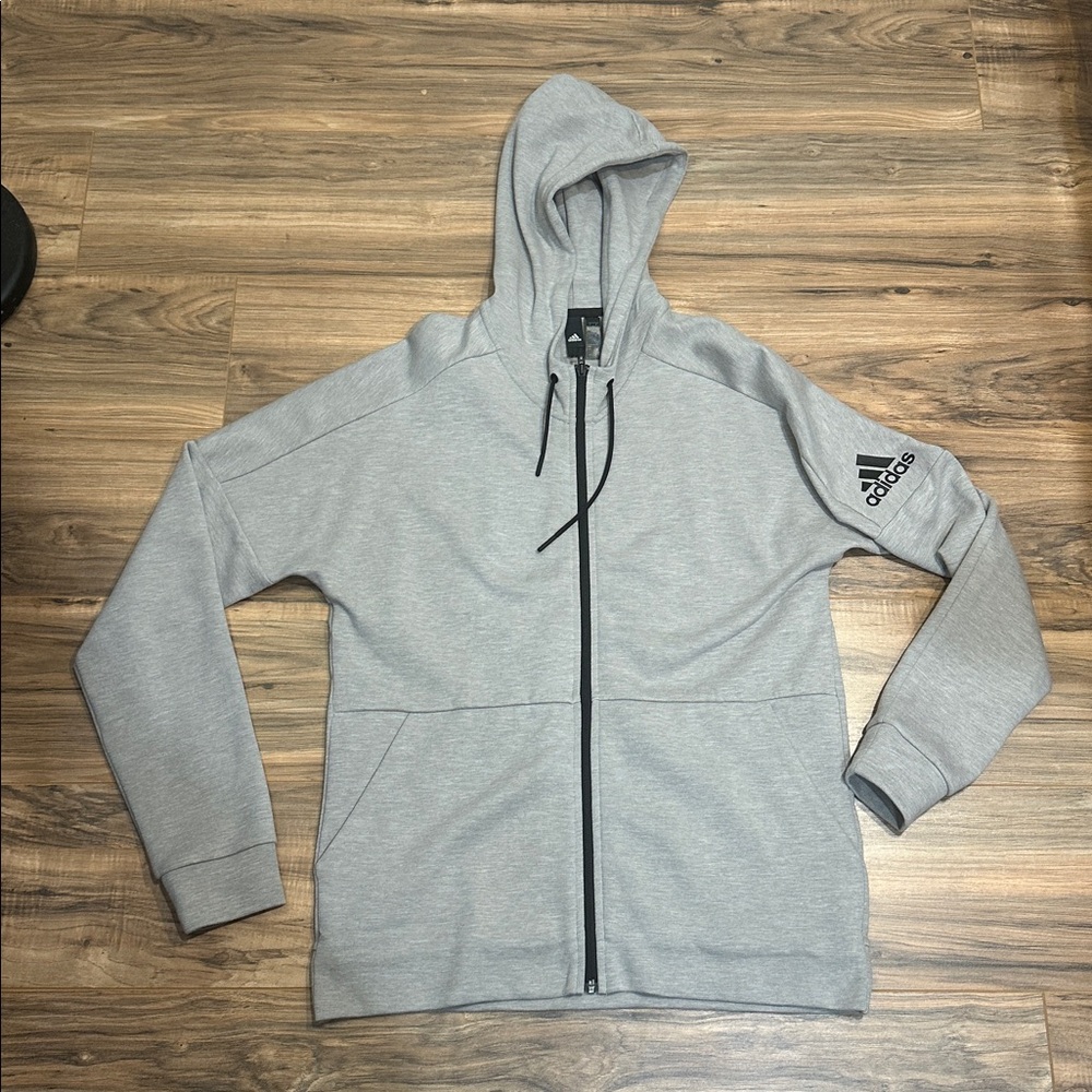 Adidas Zip Up Hoodie Sweatshirt Mens L Tall Grey and Black